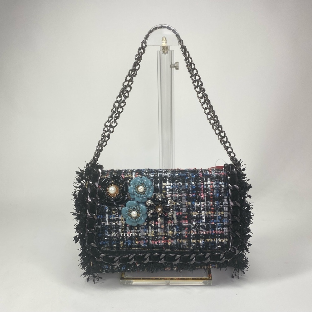 Daisy Crossbody Shoulder Tweed Wool Designer Handbag Chain Strap China NWT #A23